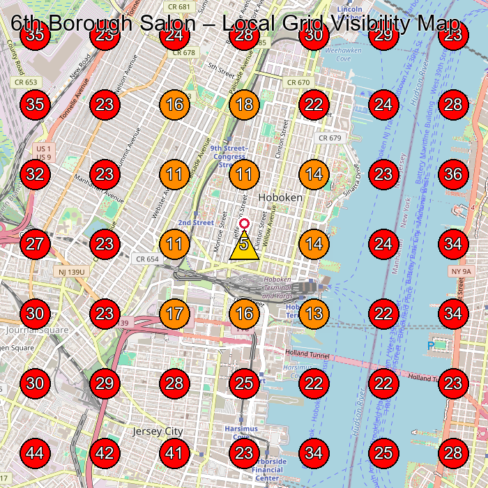 6th Borough Salon GeoGrid visibility map for Beauty Salon in Jersey City
